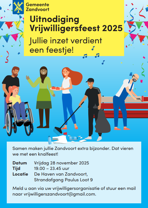 Vrijwilligersfeest uitnodiging met informatie over datum en programma