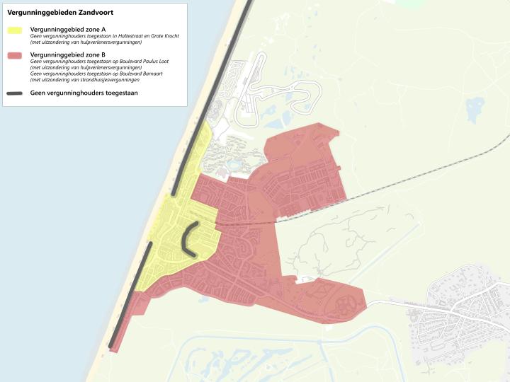 Kaartje zoneindeling vergunninggebied Zandvoort