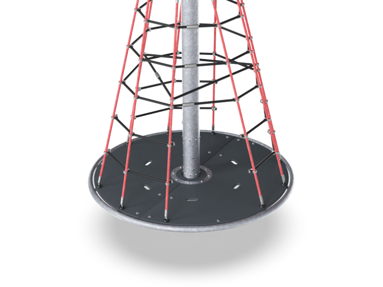 Een rond speeltoestel waarop je kunt klimmen en rond kunt draaien