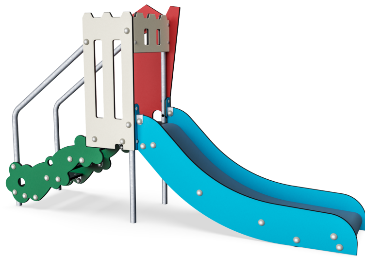 Glijbaan die eruit ziet als een kabouterhuis