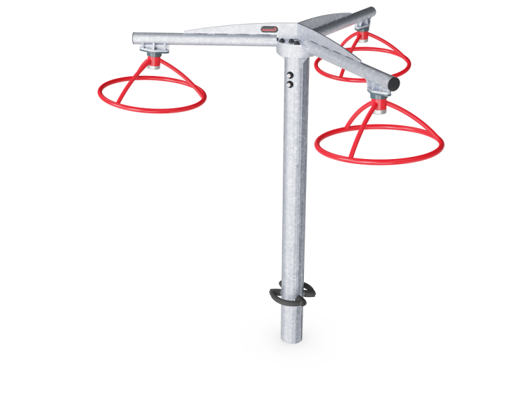 Zweefmolen met rode cirkels om aan te hangen