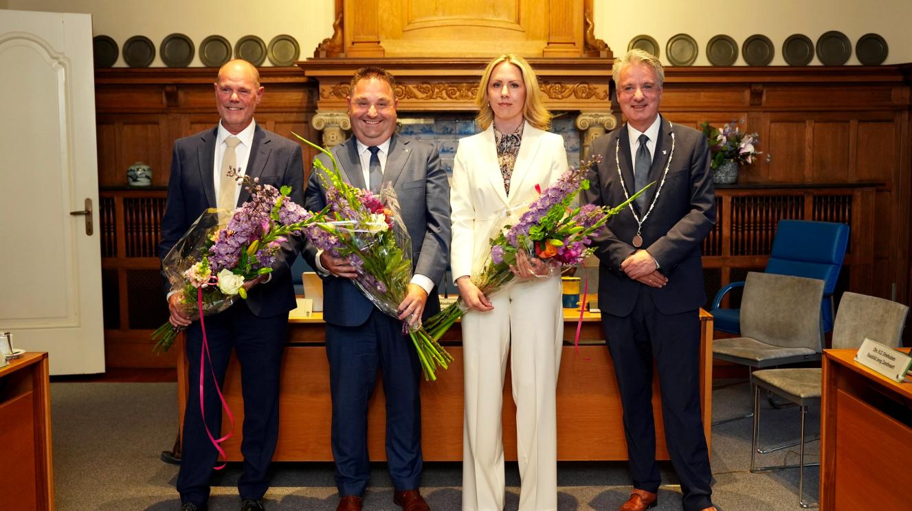De 3 nieuwe wethouders met de burgemeester
